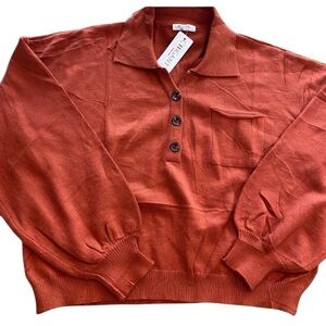 Women’s Rust Sweater Pullover Buttons Collar Long Sleeve NEW size xl  poly